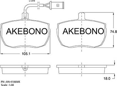 Akebono AN-4106WK - Тормозные колодки, дисковые, комплект unicars.by