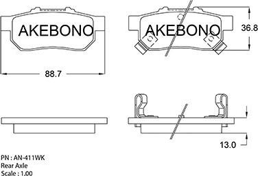 Akebono AN-411WKE - Тормозные колодки, дисковые, комплект unicars.by