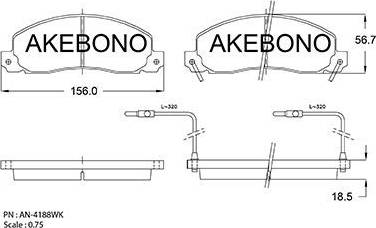 Akebono AN-4188WK - Тормозные колодки, дисковые, комплект unicars.by