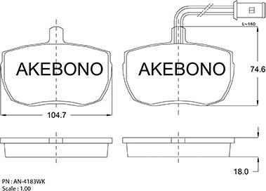 Akebono AN-4183WKE - Тормозные колодки, дисковые, комплект unicars.by