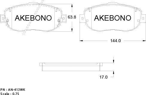 Akebono AN-413WK - Тормозные колодки, дисковые, комплект unicars.by