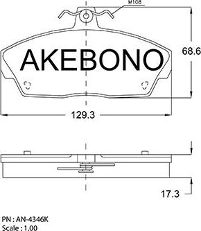 Akebono AN-4346KE - Тормозные колодки, дисковые, комплект unicars.by