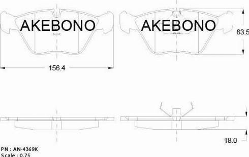 Akebono AN-4369K - Тормозные колодки, дисковые, комплект unicars.by