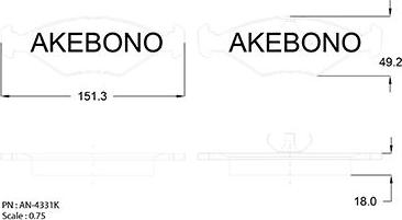 Akebono AN-4331K - Тормозные колодки, дисковые, комплект unicars.by