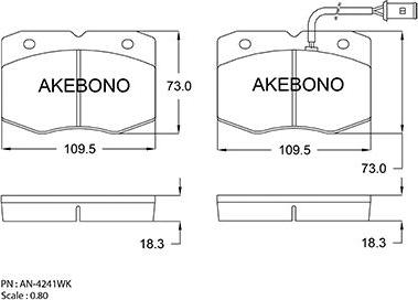 Akebono AN-4296WK - Тормозные колодки, дисковые, комплект unicars.by