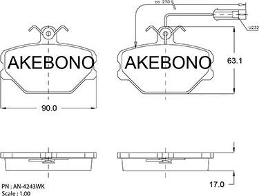 Akebono AN-4243WK - Тормозные колодки, дисковые, комплект unicars.by