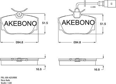 Akebono AN-4259WKE - Тормозные колодки, дисковые, комплект unicars.by