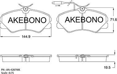 Akebono AN-4207WKE - Тормозные колодки, дисковые, комплект unicars.by