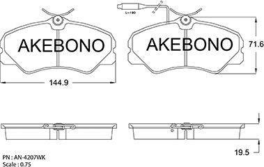 Akebono AN-4207WK - Тормозные колодки, дисковые, комплект unicars.by