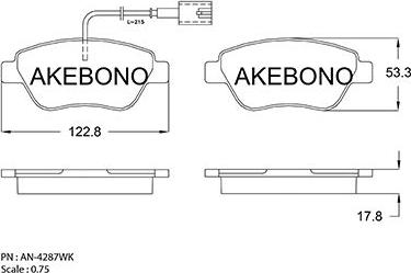 Akebono AN-4287WKE - Тормозные колодки, дисковые, комплект unicars.by