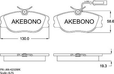 Akebono AN-4233WK - Тормозные колодки, дисковые, комплект unicars.by