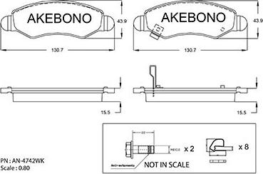 Akebono AN-4742WK - Тормозные колодки, дисковые, комплект unicars.by