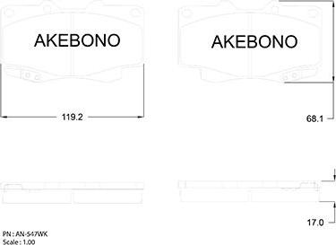 Akebono AN-547WK - Тормозные колодки, дисковые, комплект unicars.by