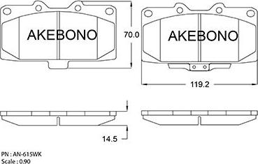 Akebono AN-615WKE - Тормозные колодки, дисковые, комплект unicars.by