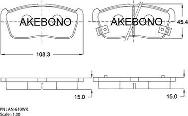 Akebono AN-610WK - Тормозные колодки, дисковые, комплект unicars.by