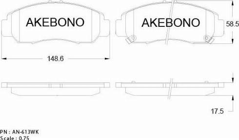 Akebono AN-613WK - Тормозные колодки, дисковые, комплект unicars.by