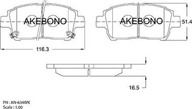 Akebono AN-634WK - Тормозные колодки, дисковые, комплект unicars.by