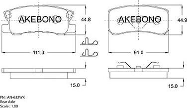 Akebono AN-632WK - Тормозные колодки, дисковые, комплект unicars.by