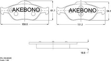 Akebono AN-8060K - Тормозные колодки, дисковые, комплект unicars.by