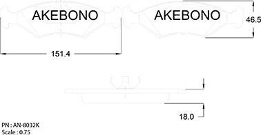 Akebono AN-8032KE - Тормозные колодки, дисковые, комплект unicars.by