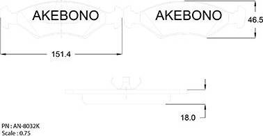 Akebono AN-8032K - Тормозные колодки, дисковые, комплект unicars.by