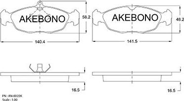 Akebono AN-8022K - Тормозные колодки, дисковые, комплект unicars.by