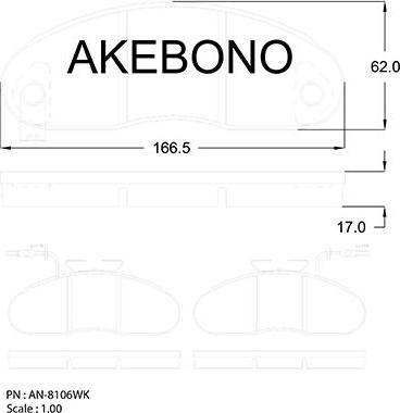 Akebono AN-8106WK - Тормозные колодки, дисковые, комплект unicars.by