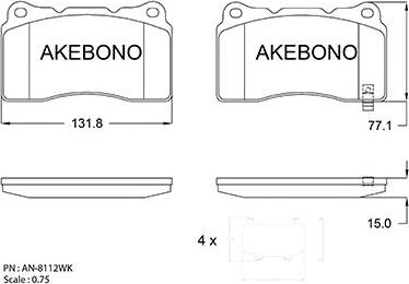 Akebono AN-8112WK - Тормозные колодки, дисковые, комплект unicars.by