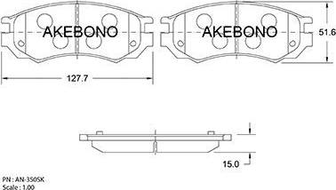 Akebono AN-350SK - Тормозные колодки, дисковые, комплект unicars.by