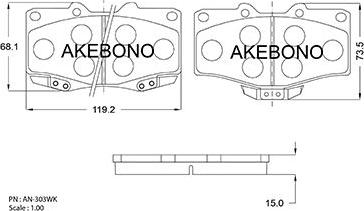 Akebono AN-303WKE - Тормозные колодки, дисковые, комплект unicars.by