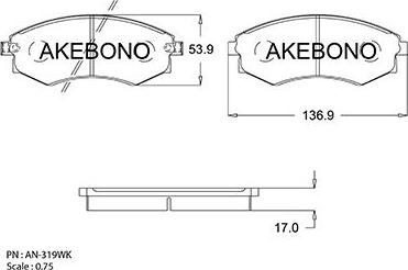 Akebono AN-319WKE - Тормозные колодки, дисковые, комплект unicars.by