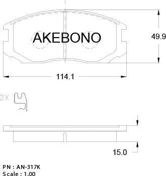 Akebono AN-317WKE - Тормозные колодки, дисковые, комплект unicars.by