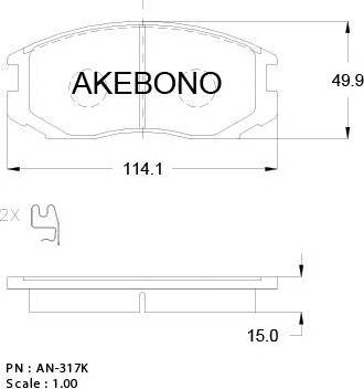 Akebono AN-317WK - Тормозные колодки, дисковые, комплект unicars.by