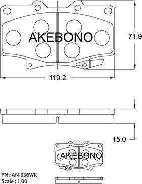 Akebono AN-336WK - Тормозные колодки, дисковые, комплект unicars.by