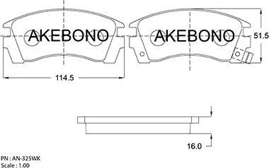 Akebono AN-325WKE - Тормозные колодки, дисковые, комплект unicars.by