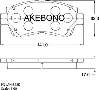 Akebono AN-322K - Тормозные колодки, дисковые, комплект unicars.by