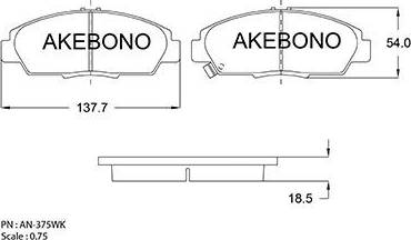 Akebono AN-375WK - Тормозные колодки, дисковые, комплект unicars.by