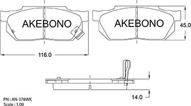 Akebono AN-378WK - Тормозные колодки, дисковые, комплект unicars.by