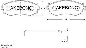 Akebono AN-262WK - Тормозные колодки, дисковые, комплект unicars.by