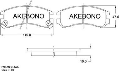 Akebono AN-213WKE - Тормозные колодки, дисковые, комплект unicars.by