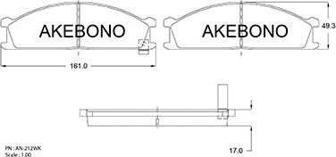 Akebono AN-212WKE - Тормозные колодки, дисковые, комплект unicars.by