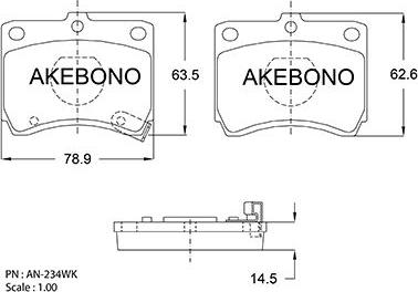 Akebono AN-234WKE - Тормозные колодки, дисковые, комплект unicars.by