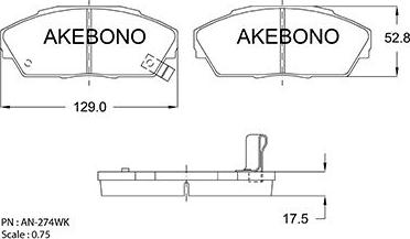 Akebono AN-274WKE - Тормозные колодки, дисковые, комплект unicars.by