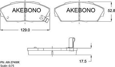 Akebono AN-274WK - Тормозные колодки, дисковые, комплект unicars.by