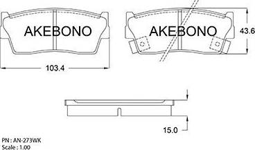 Akebono AN-273WK - Тормозные колодки, дисковые, комплект unicars.by