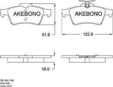 Akebono AN-718KE - Тормозные колодки, дисковые, комплект unicars.by