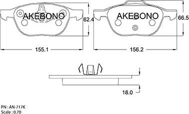 Akebono AN-717K - Тормозные колодки, дисковые, комплект unicars.by