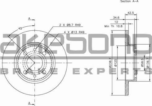 Akebono BN-1038E - Тормозной диск unicars.by