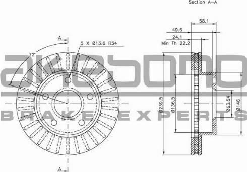 Akebono BN-1365 - Тормозной диск unicars.by