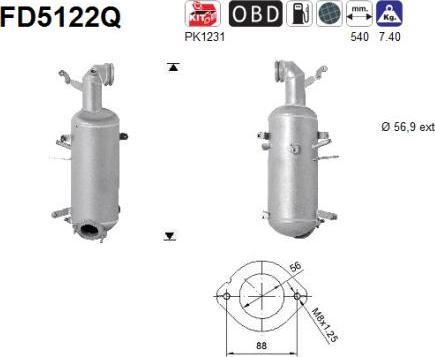 AS FD5122Q - Сажевый / частичный фильтр, система выхлопа ОГ unicars.by